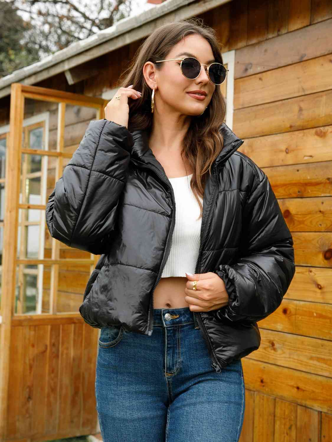 Zip-Up High Neck Puffer Jacket