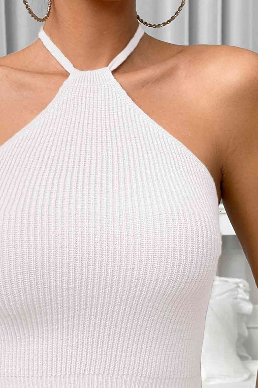 Halter Neck Ribbed Cropped Knit Top