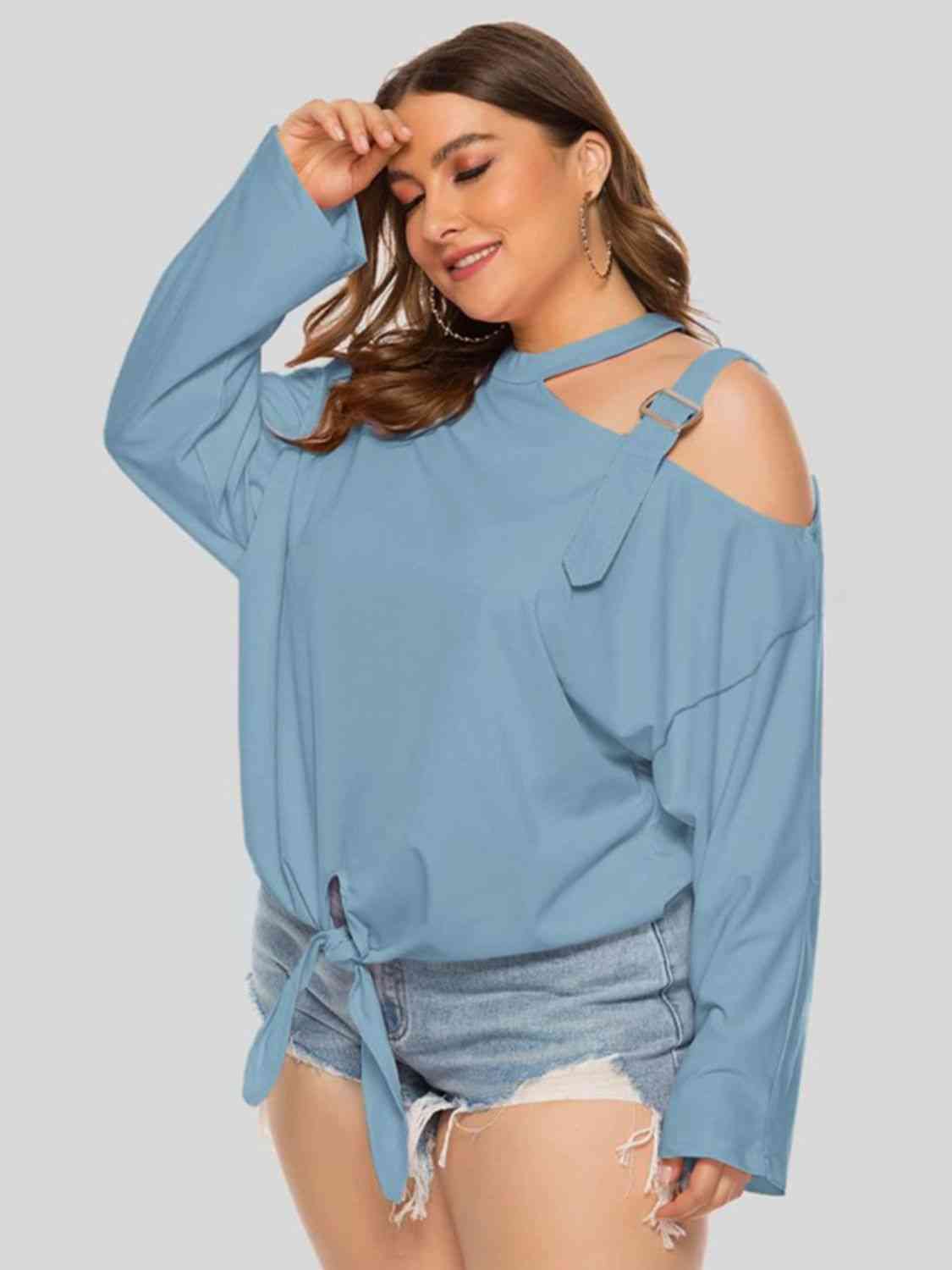 Plus Size Cold-Shoulder Tied Top