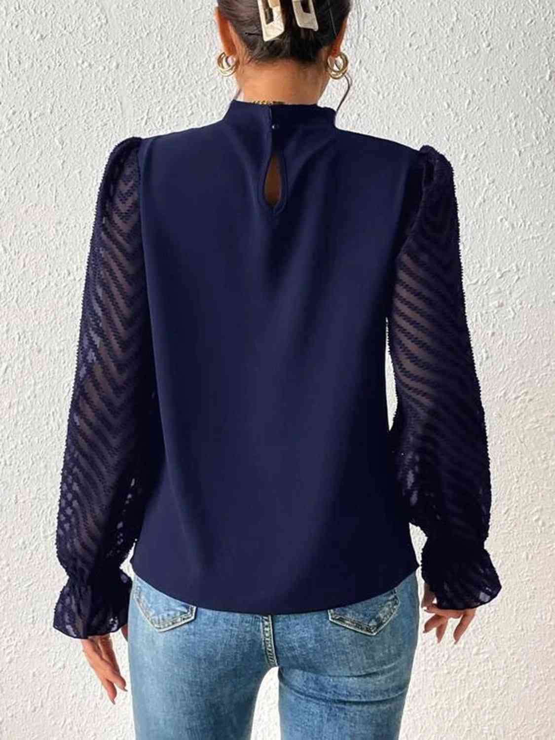 Mock Neck Flounce Sleeve Blouse