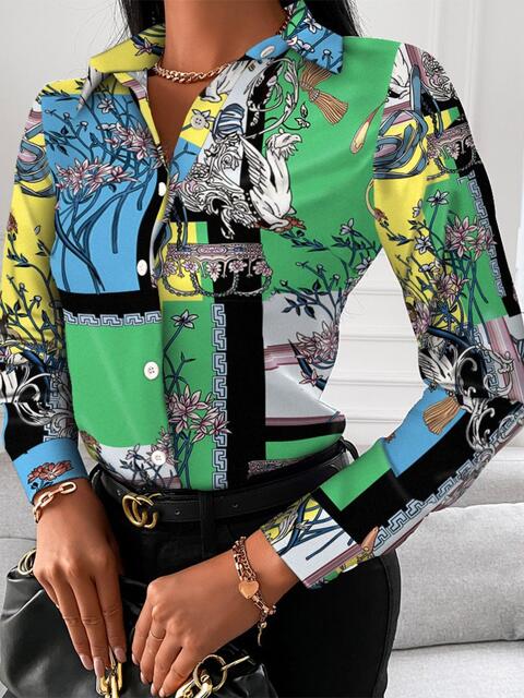 Printed Collared Neck Long Sleeve Shirt