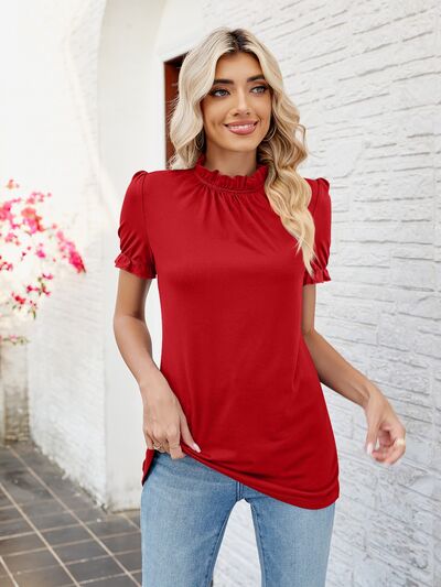 Frill Mock Neck Flounce Sleeve Blouse