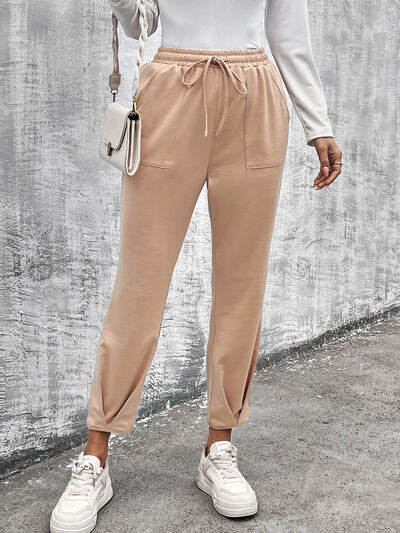 Drawstring Straight Pants with Pockets