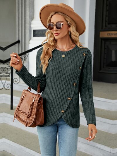 Round Neck Long Sleeve Blouse