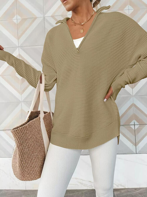 Half Zip Long Sleeve Knit Top