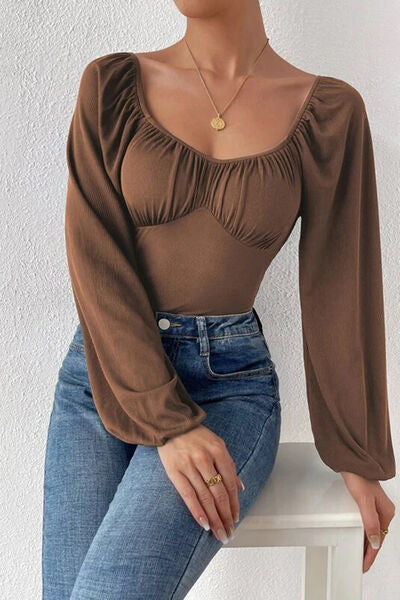 Ruched Balloon Sleeve Bodysuit